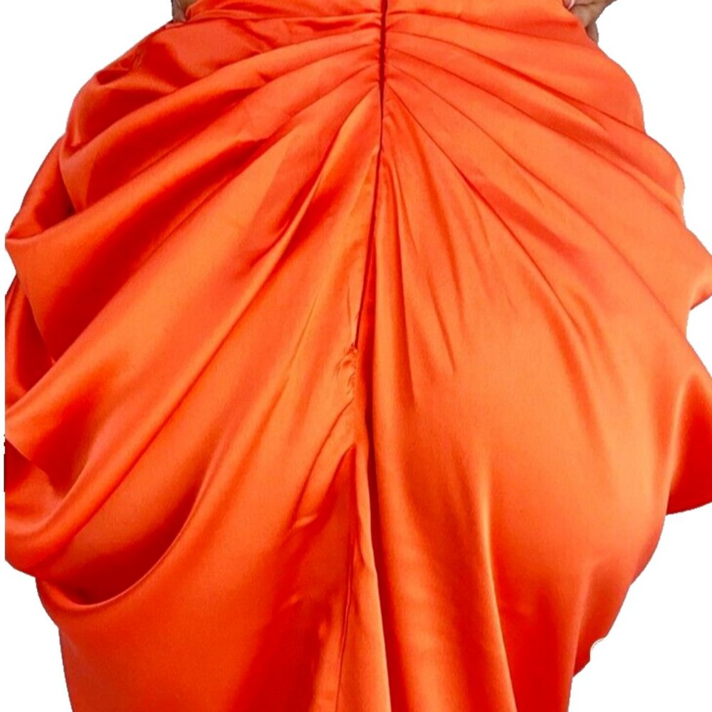Pretty Little Thing corset dress size 8 bright orange satin ruched skirt New - Picture 3 of 12